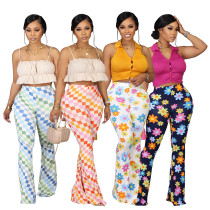Full body floral flared pants with buttocks