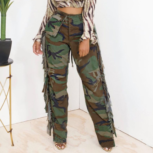 Camo Tassel Pocket Casual Pants