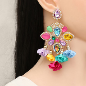 Colorful diamond inlaid flower female earrings jewelry