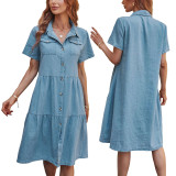 Loose fitting short sleeved light denim dress