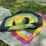 25cm brim oversized rainbow striped beach straw hat