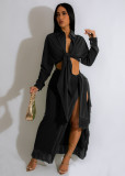 Shirt skirt two-piece fringed lace set with straps and split skirt