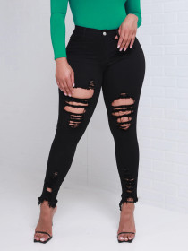 Perforated stretch tight denim pants