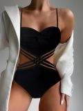 Mesh Spliced Hollow Fit One Piece Swimwear