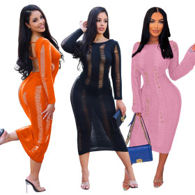 Beach knitted hollow out long dress