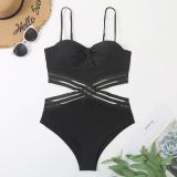Mesh Spliced Hollow Fit One Piece Swimwear