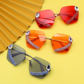 Large round frame metal handmade diamond studded sunglasses