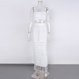 Hollow out bikini top wrap chest long skirt two-piece lace up tassel beach sun protection skirt