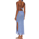 Hollow out bikini top wrap chest long skirt two-piece lace up tassel beach sun protection skirt