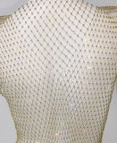 Mesh rhinestone dress with hollowed out long sleeved fishing net dress
