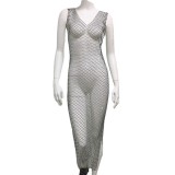 Mesh flash diamond fishing net dress