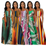 Loose oversized printed striped drawstring dress