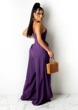 Solid color wide leg split strap with waistband