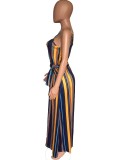 Loose oversized printed striped drawstring dress
