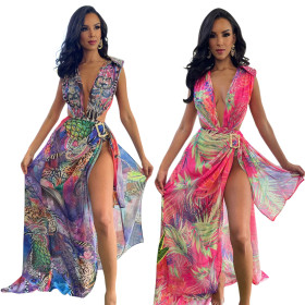One piece clothing with long cape, digital printing, hot pressing and diamond two-piece set