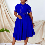 African Large Elegant Large Hem A-line Skirt Short Sleeve Dress