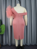 Single Shoulder Mesh Styling Dress Party Showcase Dress