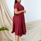 African Large Elegant Large Hem A-line Skirt Short Sleeve Dress
