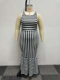 Slim fitting striped patchwork oversized tank top dress for pregnant women