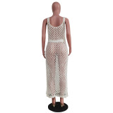Hollow out hand knitted sequin vest beach skirt