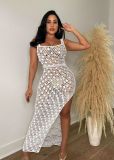 Hollow out hand knitted sequin vest beach skirt