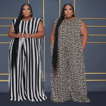 Oversized printed striped leopard print wide leg mop jumpsuit