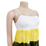 Gradient printed multi-color suspender sleeveless short skirt dress