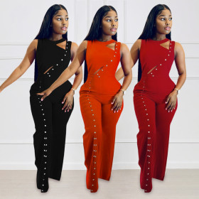 Sleeveless Versatile Fashion High Waist Split Loose Bodysuit