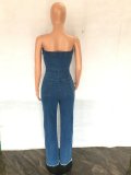 Chestless Off Shoulder Slim Fit Micro Flare Jumpsuit Jeans