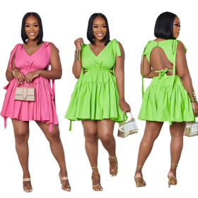 Candy colored strapping nude back patchwork dress