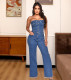 Chestless Off Shoulder Slim Fit Micro Flare Jumpsuit Jeans