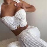 Elastic bra top with high waisted flared pants set