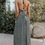 Sling pocket long dress with adjustable straps around the chest