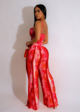 Printed fringed lace suspender jumpsuit two-piece set with micro flares