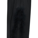 Solid color chest wrap sleeveless feather long dress