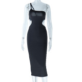 Oblique Shoulder Skinny Dress with Solid Color Hip Wrap Dress