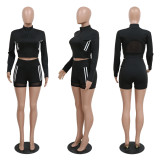 Casual long sleeved top paired with fashionable hip lifting shorts casual set
