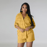 Solid Sunscreen Long Sleeve Shorts Solid Jacquard Two Piece Set