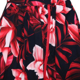Casual printed zipper split elastic waist skirt