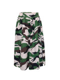 Casual camouflage printed zipper split elastic waist skirt