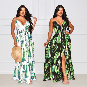 Low cut temperament with a wide waist and open hem dress