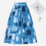 Casual printed zipper split elastic waist skirt