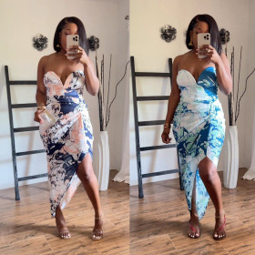 Printed large bra and buttocks two-piece set