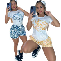 Printed Short Sleeve Shorts Set