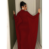 Solid color bat style long sleeved dress