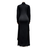 Solid color bat style long sleeved dress