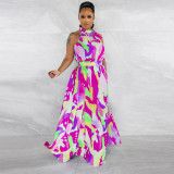 Printed Sleeveless Waist Wrap Dress