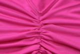 Open back pleated one shoulder solid color dress
