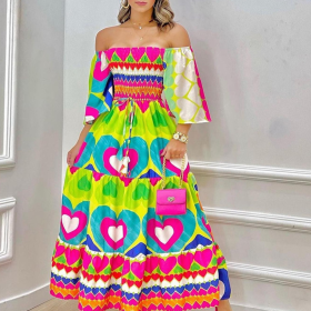 Off shoulder printed long skirt