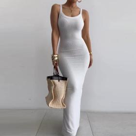 Slim fitting and tight fitting long skirt with straps